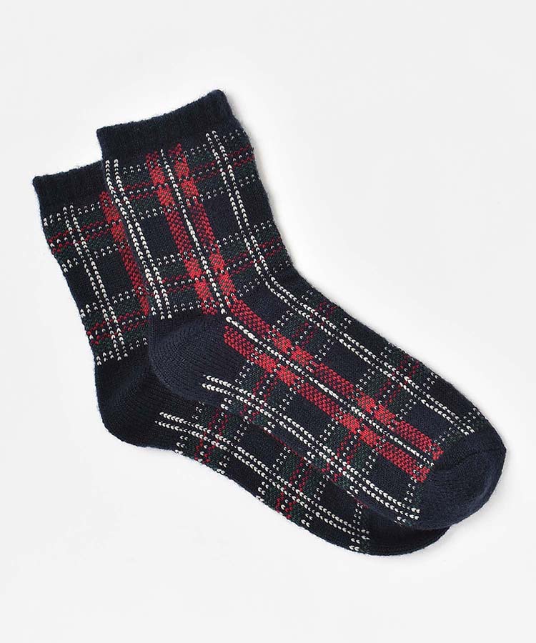 bonbonニットチェックロークルーソックス