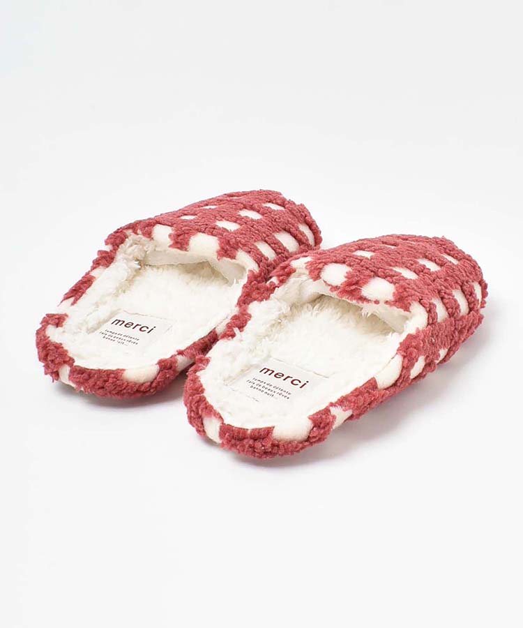 ボアチェックルームシューズ