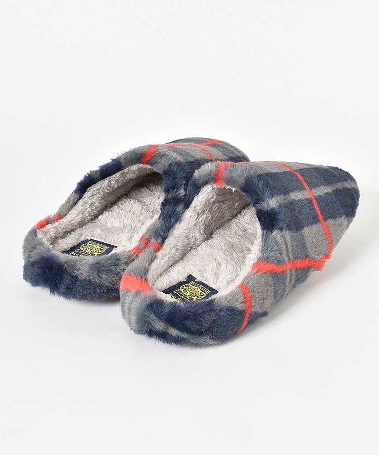 チェック柄エコファールームシューズL