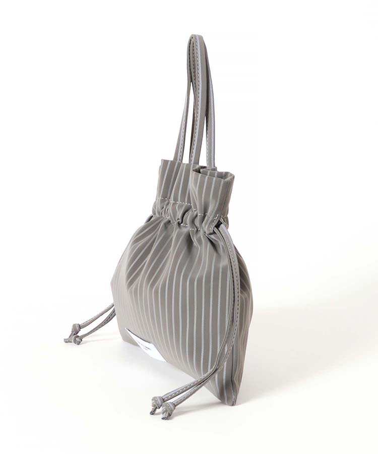 ストライプやわらか合皮巾着ショルダー