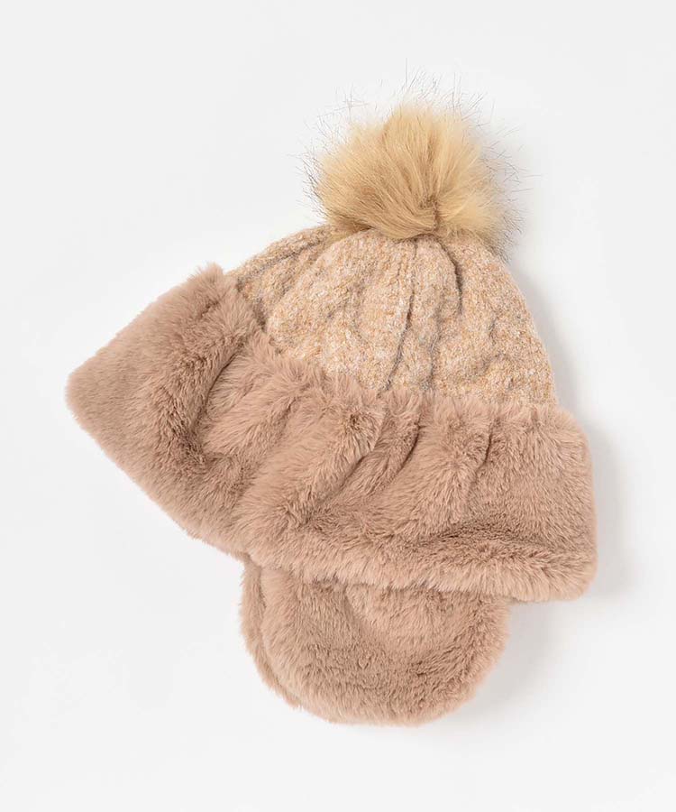 ファー耳付きニット帽