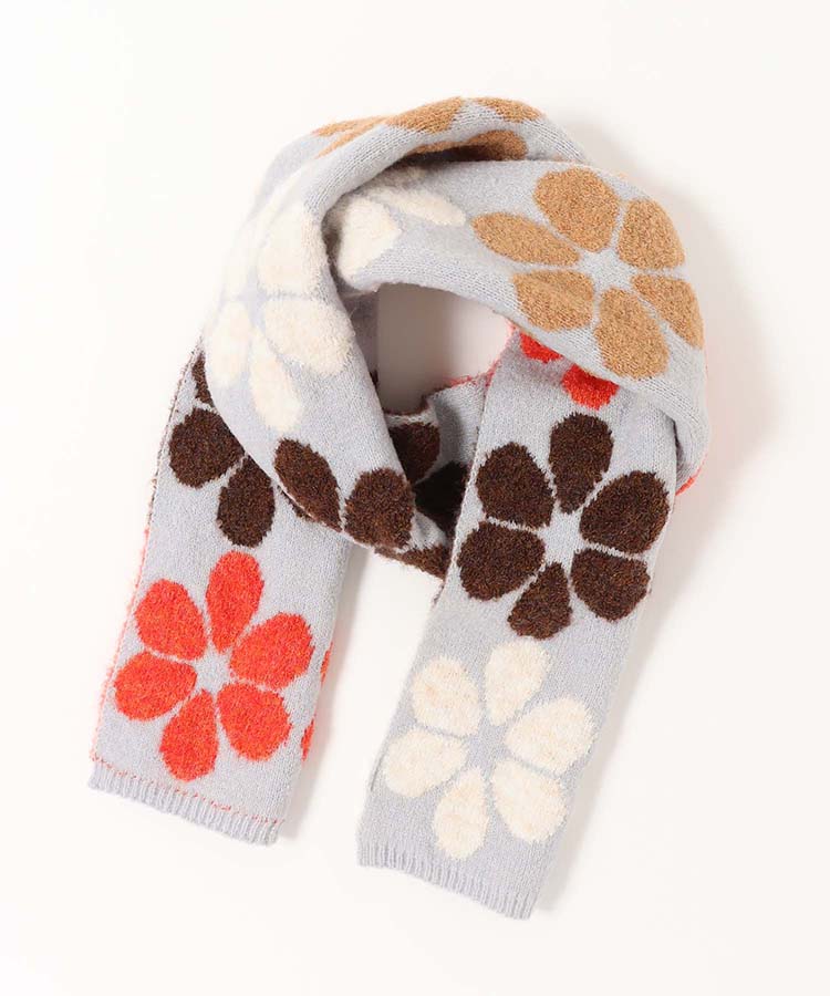 フラワージャガードニットマフラー