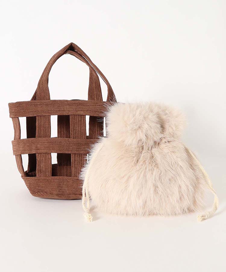 コーデュロイバスケットバッグ