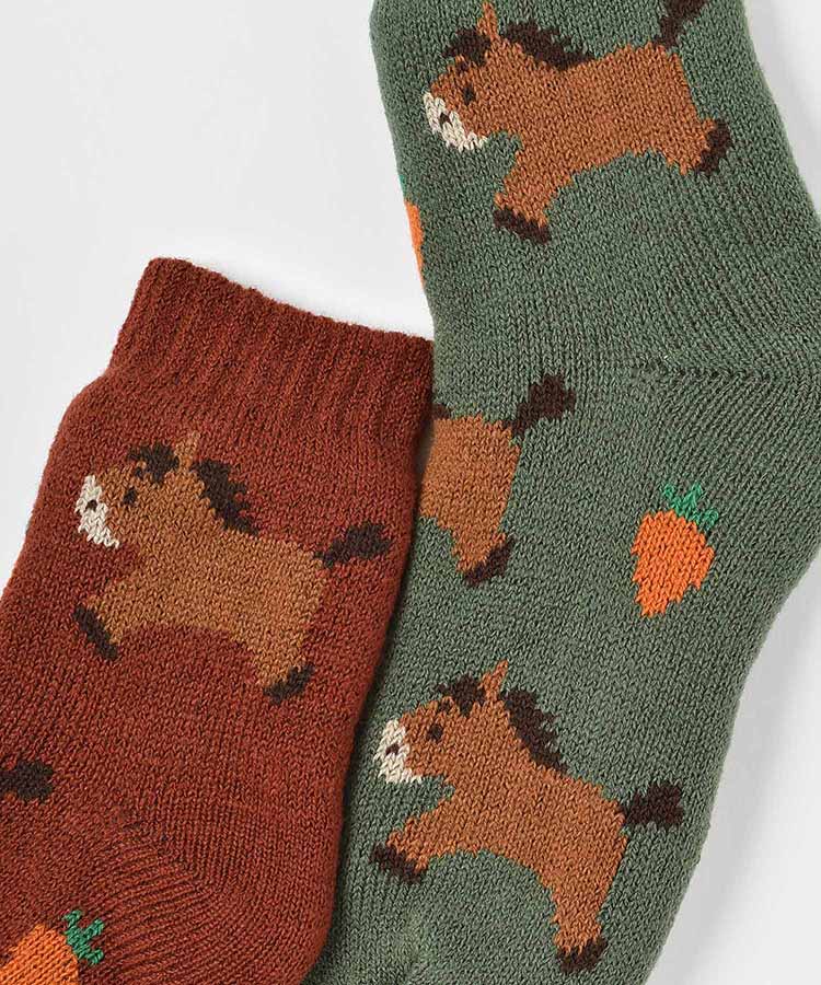 ウマ総柄裏ボアソックス