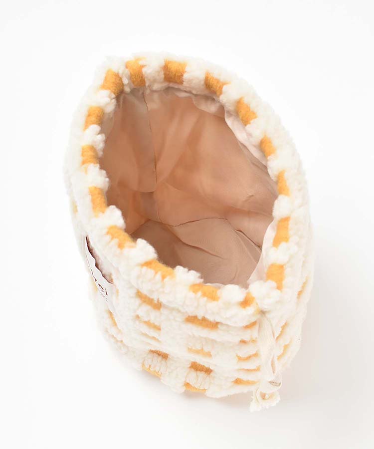 ボアチェック巾着ポーチ