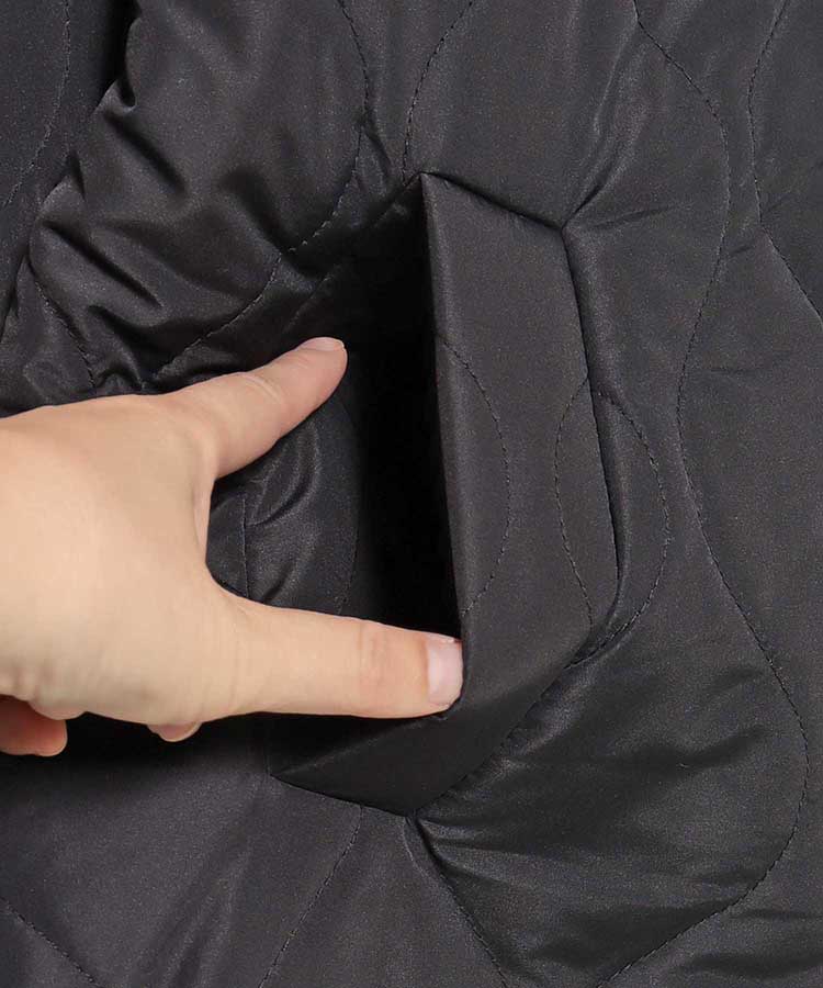 中綿ボア付きキルトコート