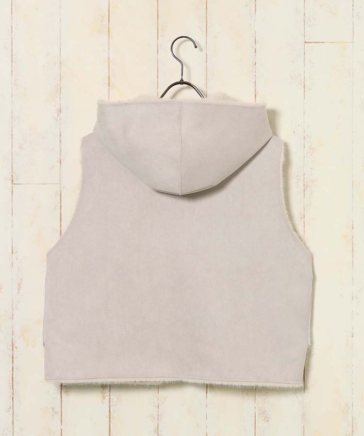 フェイクファーフード付ジレ