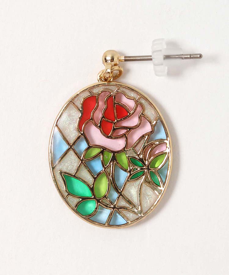 フラワーステンドグラスピアス