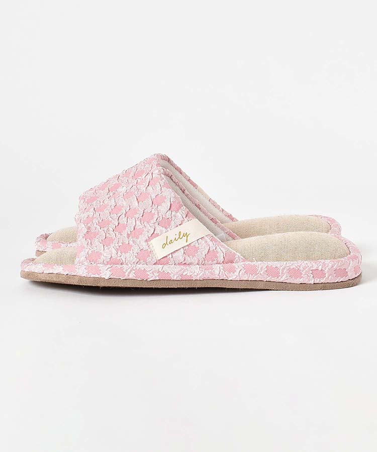 ラティス柄前開きパフィースリッパ