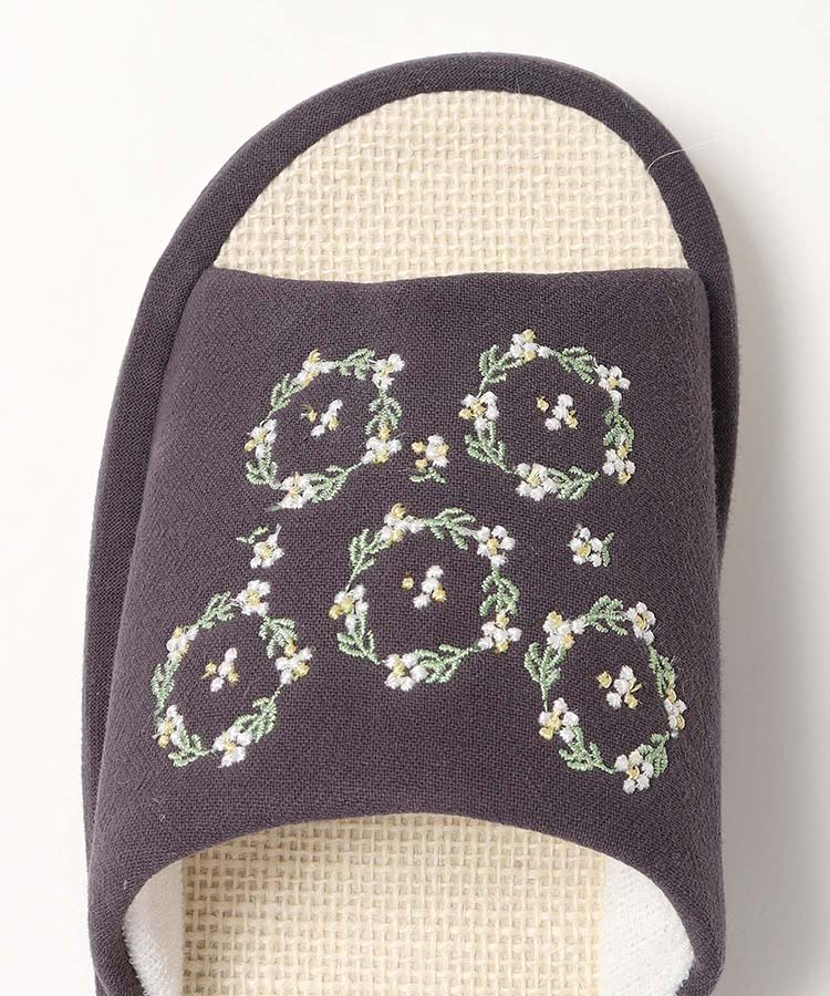 フラワー刺繍麻スリッパ