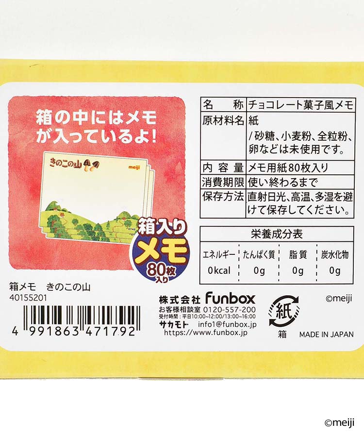 お菓子の箱メモ　きのこの山／たけのこの里