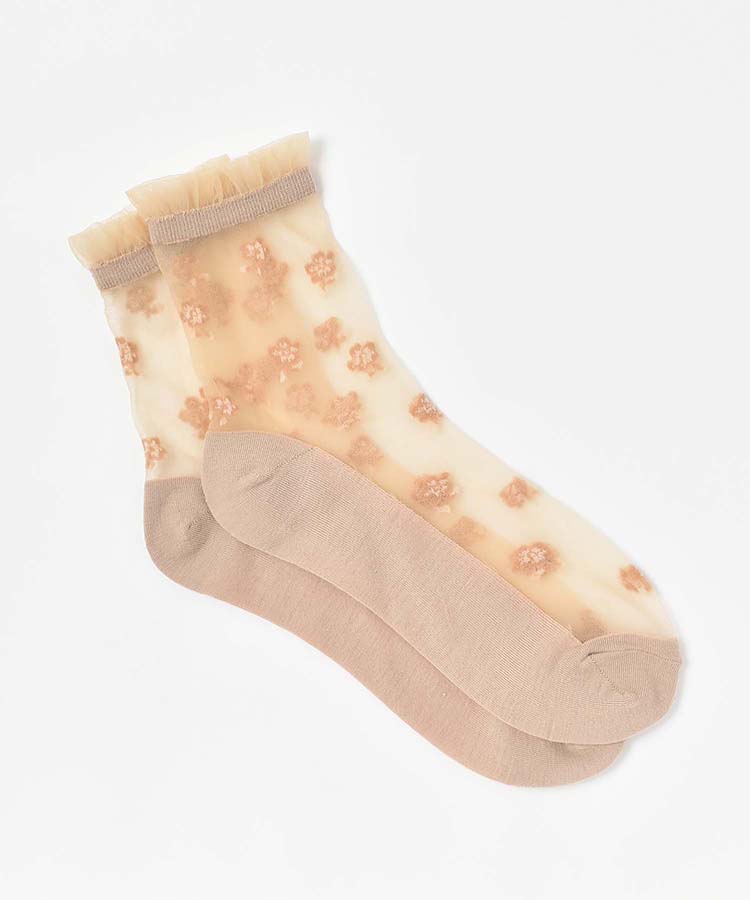 ≪SALE≫シースルーワントーン花柄ロークルーソックス