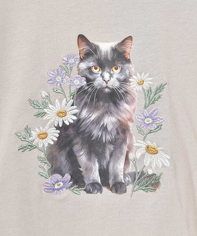 le petaleクロネコフラワー刺繍Tシャツ