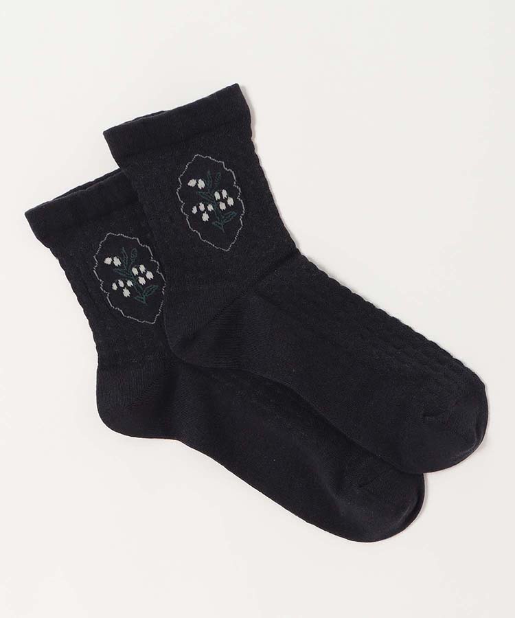 スズラン柄メッシュロークルーソックス