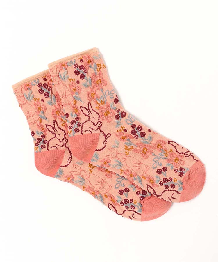 逆スパ花ウサギロークルーソックス