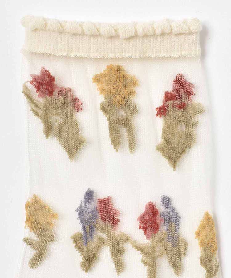 小花柄シアークルーソックス