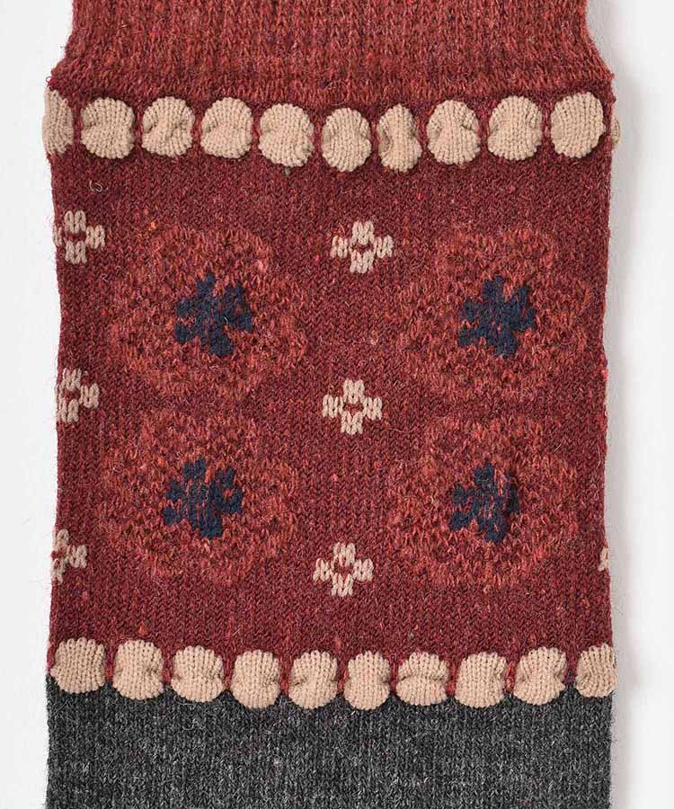 ピコット花柄クルーソックス