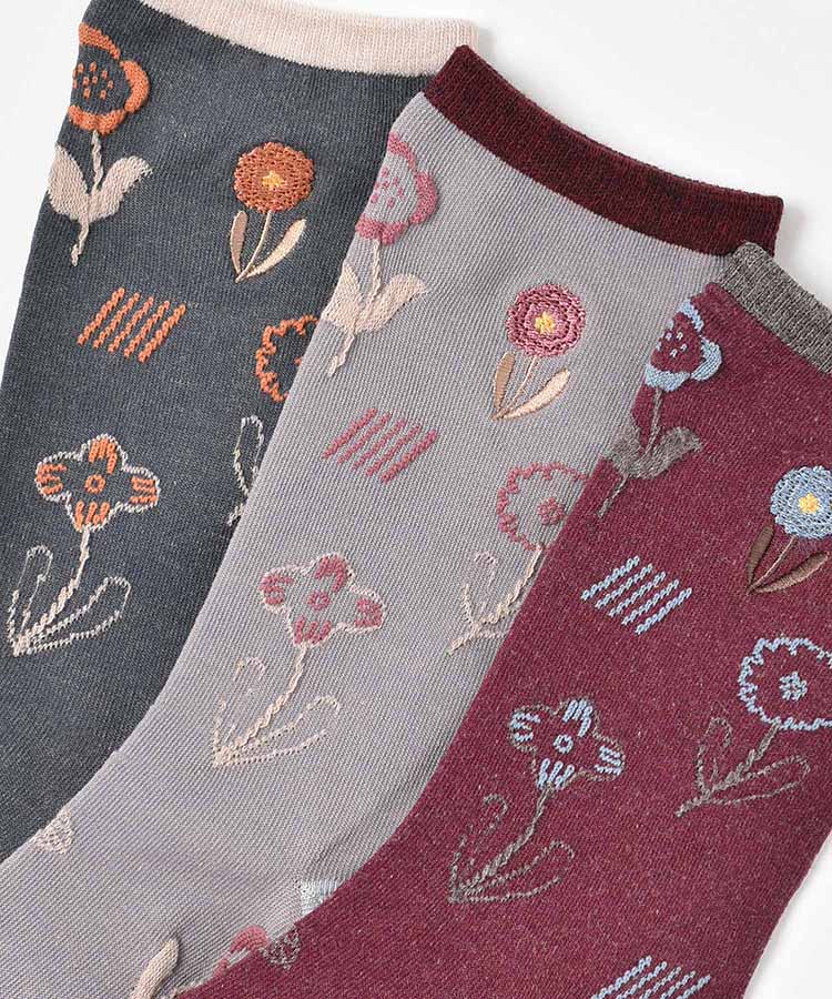 お花刺繍フロートクルーソックス