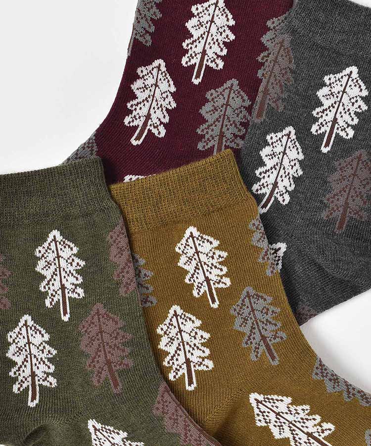 もみの木柄クルーソックス
