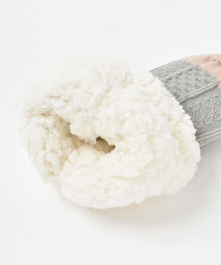 編み柄裏ボア切替ロークルーソックス