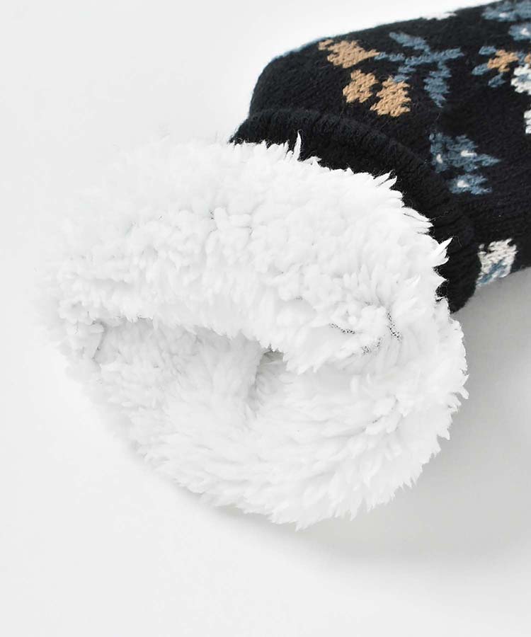 花とトリ裏ボア二重編みクルーソックス