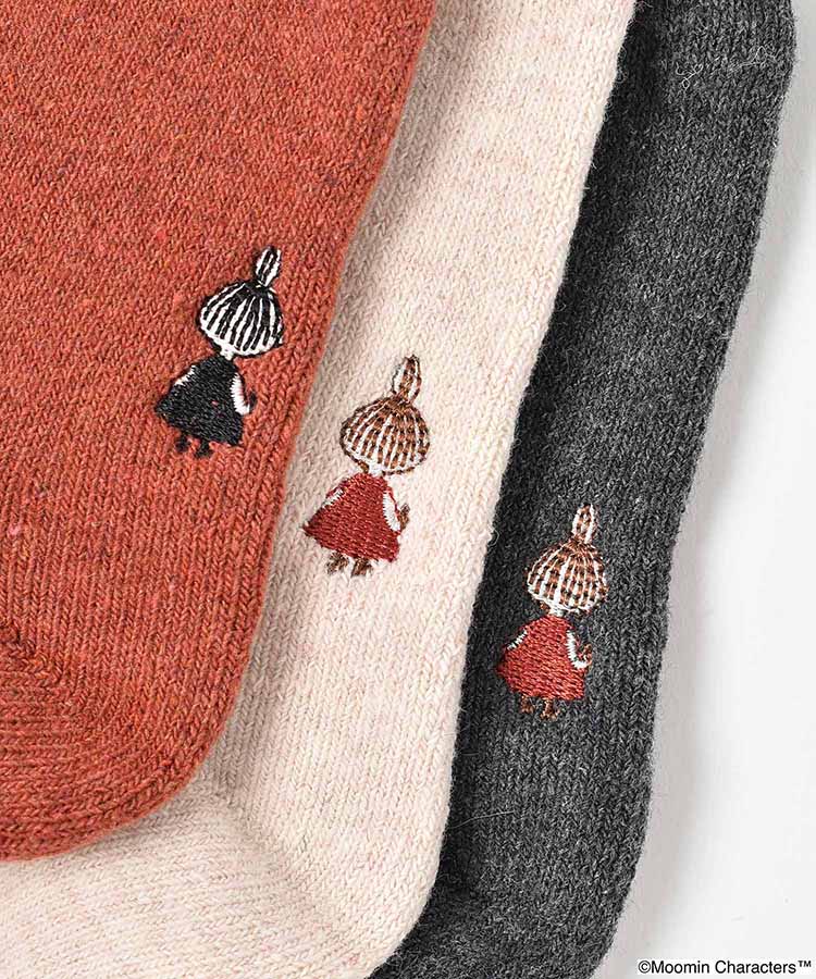 リトルミイ背中刺繍無地ロークルーソックス