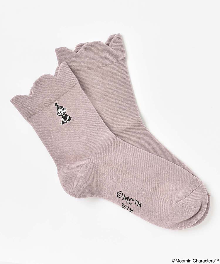 リトルミイ刺繍無地フリルロークルーソックス