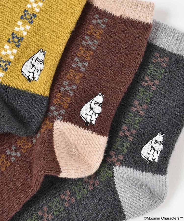 ムーミン刺繍ニットロークルーソックス