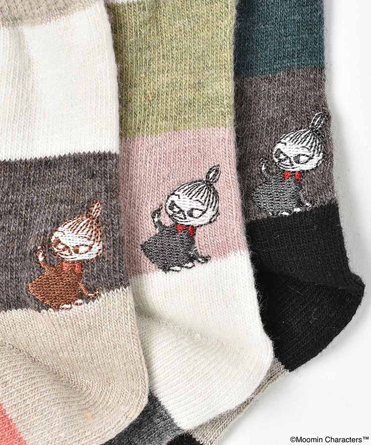 リトルミイ刺繍ブロック柄ロークルーソックス