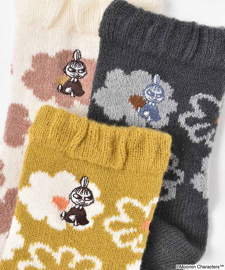 リトルミイ刺繍花柄ニットロークルーソックス