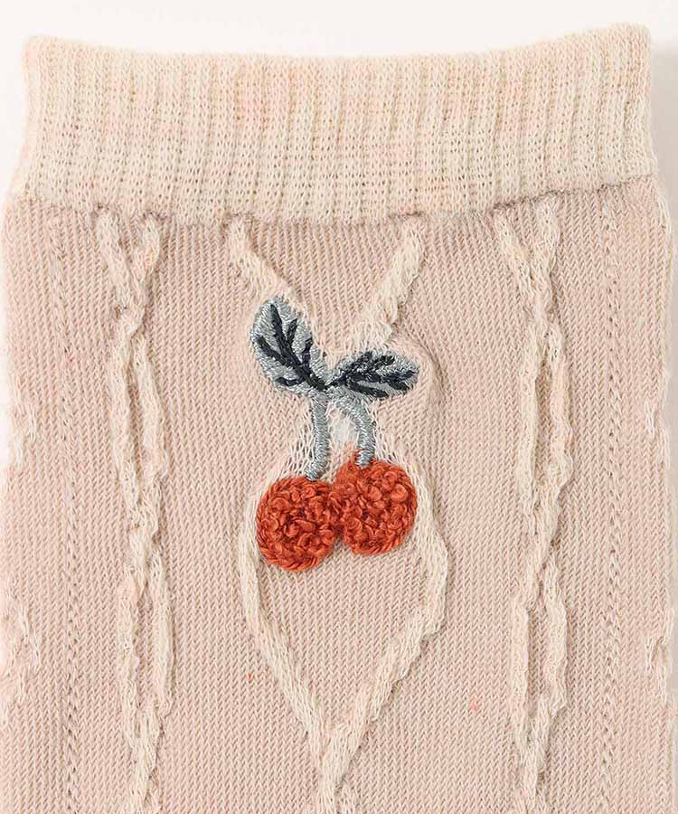 サガラ刺繍チェリーロークルーソックス