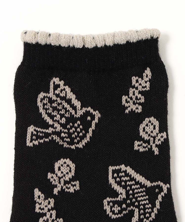 やわらかWゆったり花鳥ロークルーソックス