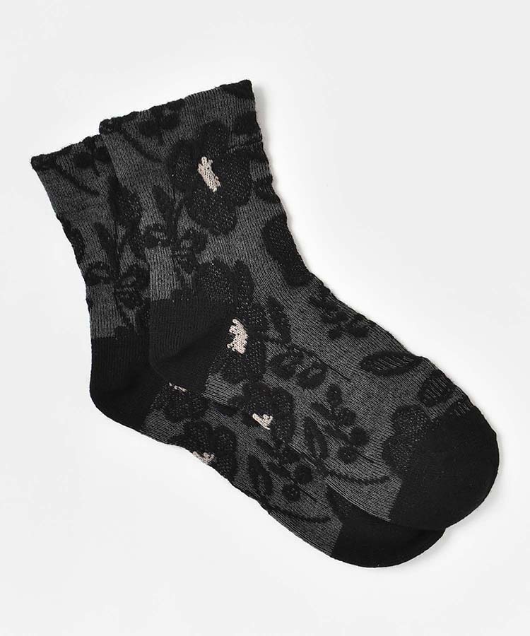 やわらかWゆったりレースフラワーロークルーソックス