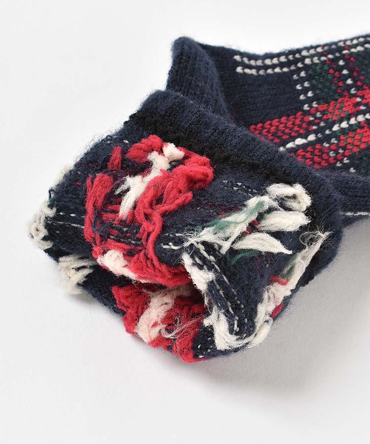 bonbonニットチェックロークルーソックス