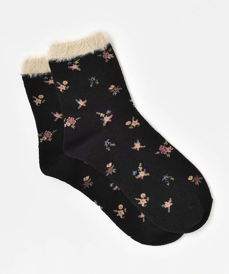 bonbonもちふわ小花ロークルーソックス