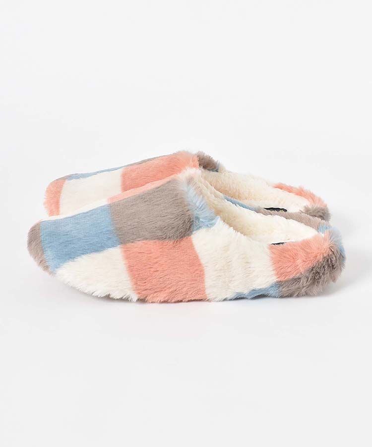 チェック柄エコファールームシューズM