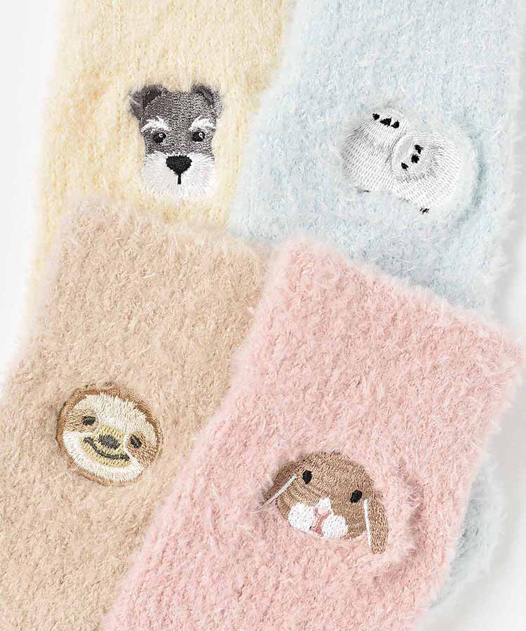 アニマル刺繍ルームソックス
