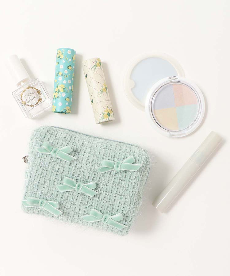 プチリンドラメニットリボンボックスポーチ