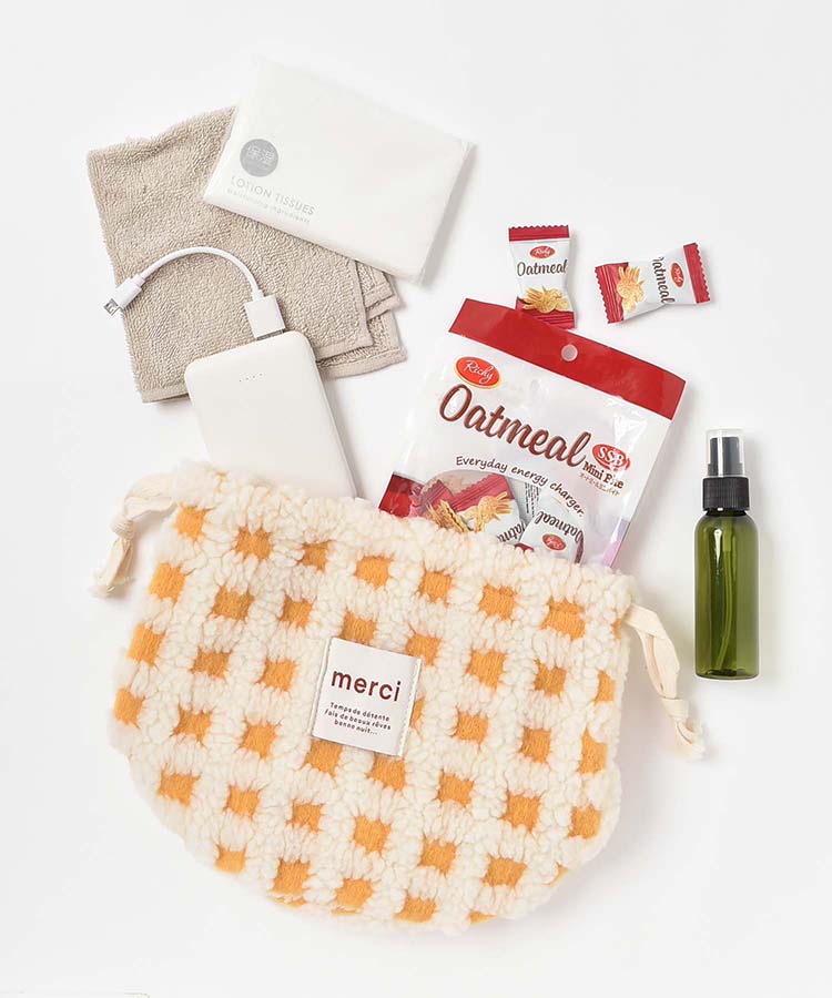 ボアチェック巾着ポーチ