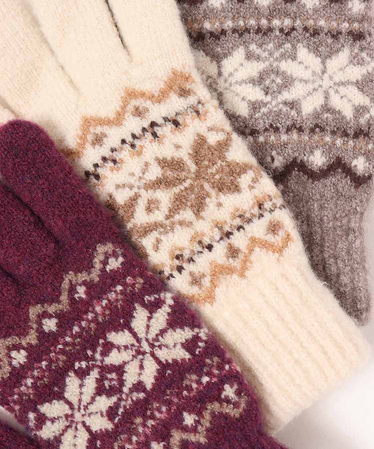 裏起毛雪柄ニットグローブ