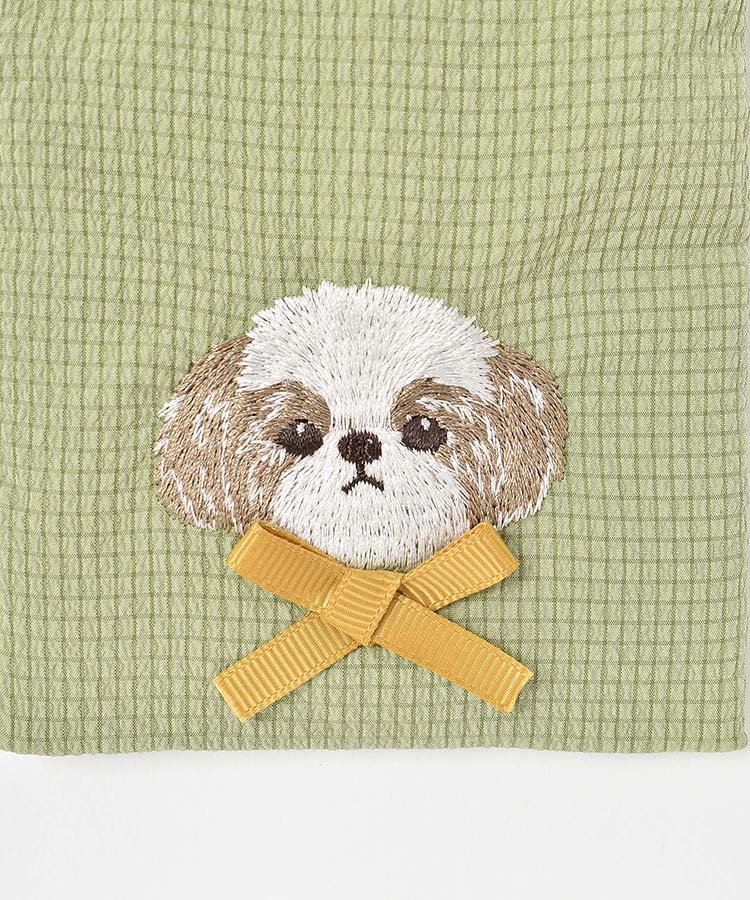 ドッグリボンカラビナ付きリップル巾着