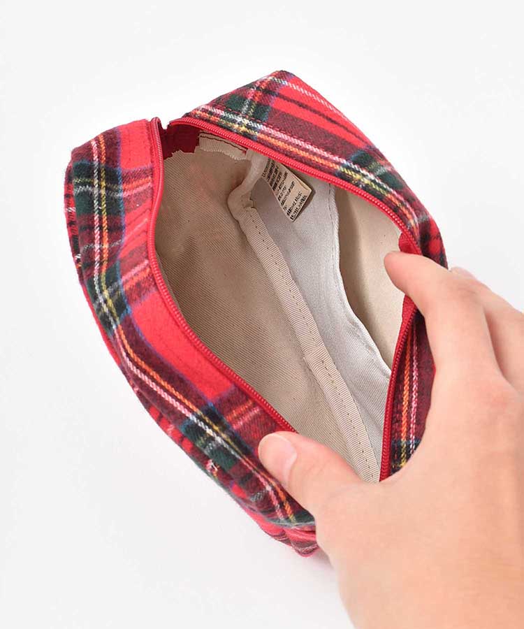 起毛チェック柄スクエアポーチ