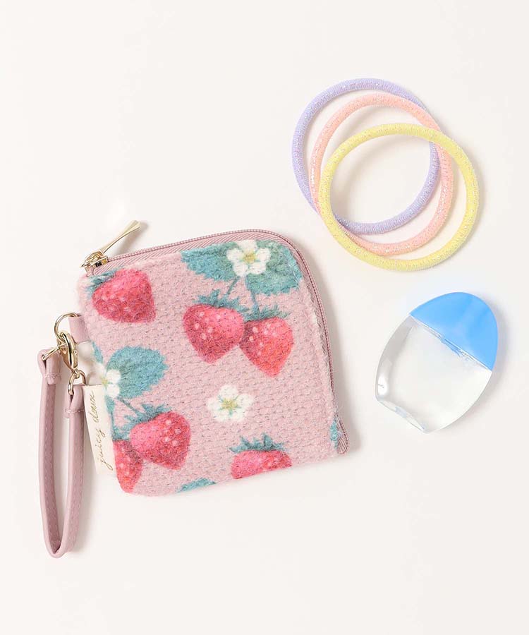 ジューシードゥーシェニール織いちごL字ファスナーミニポーチ