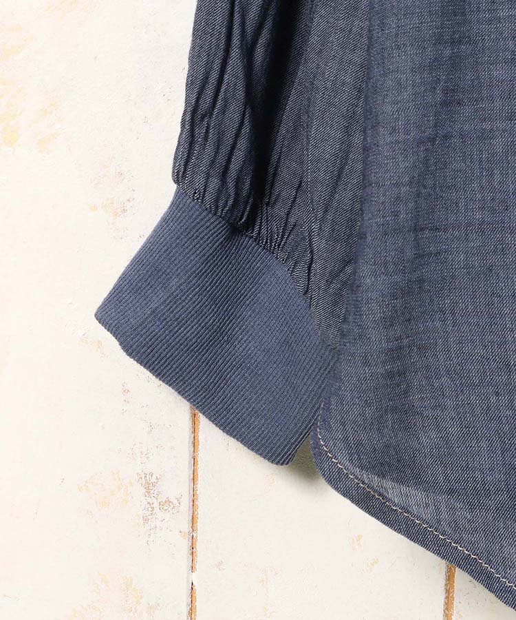 シアーデニムリブ袖シャツ