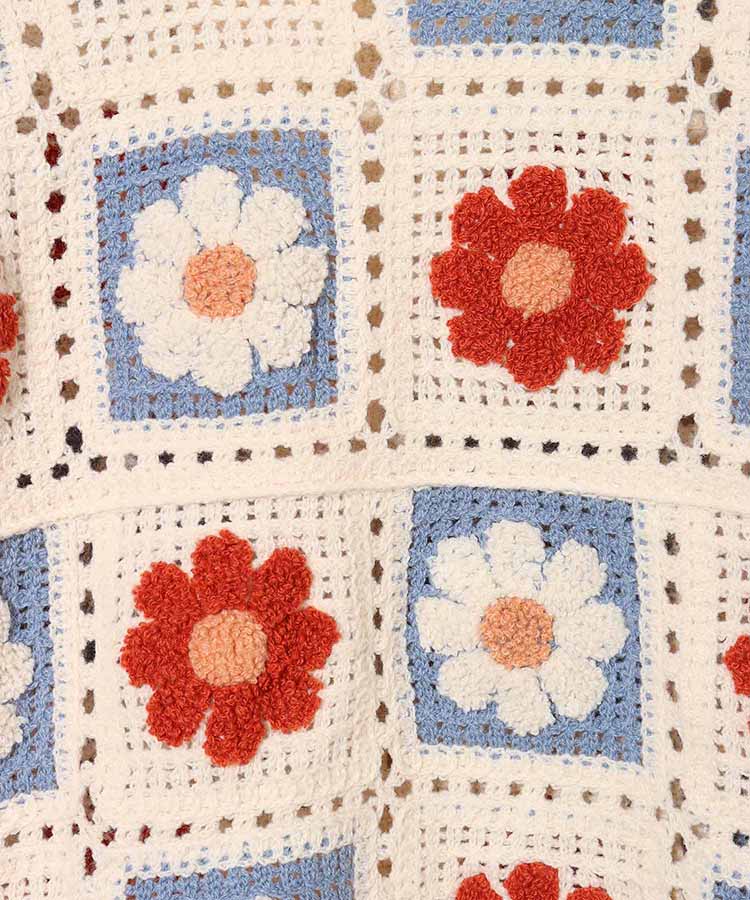 フラワーサガラ刺繍かぎ針カーディガン