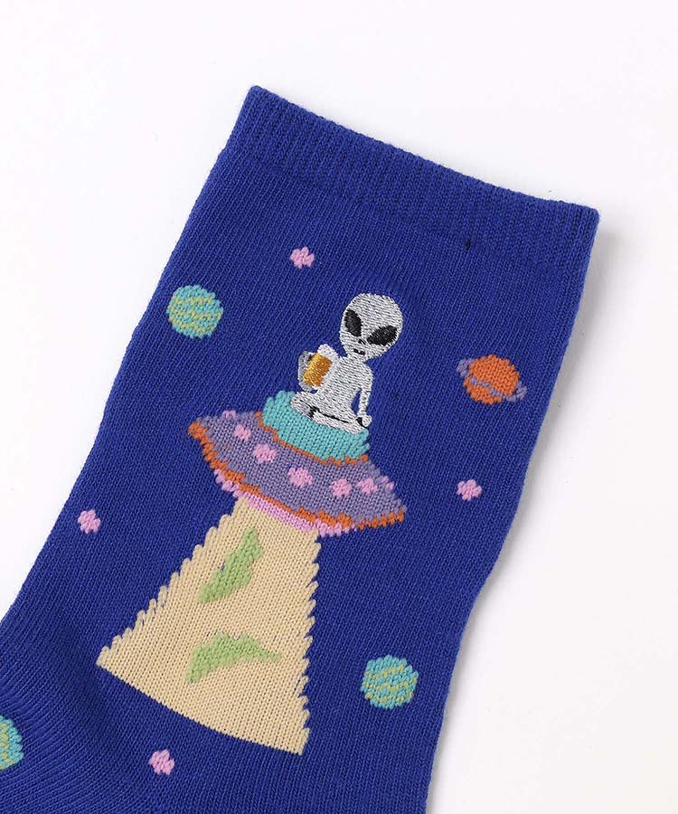 ビール宇宙人刺繍クルーソックス