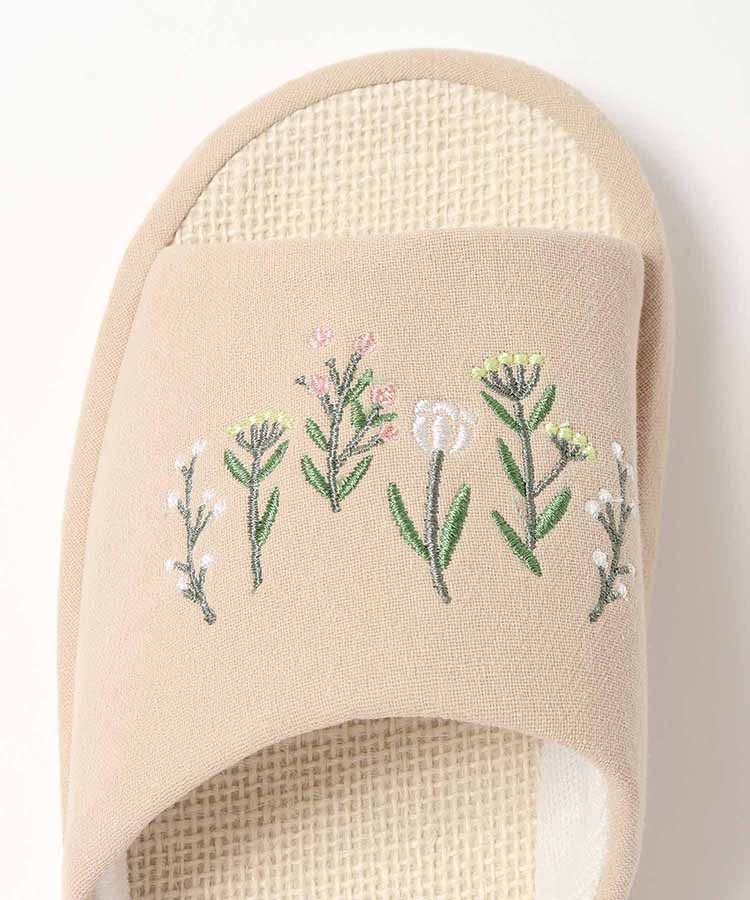 フラワー刺繍麻スリッパ