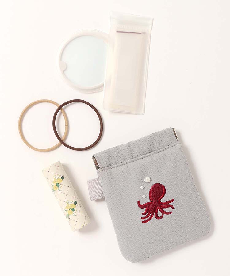 海洋生物パール刺繍ばね口ポーチ