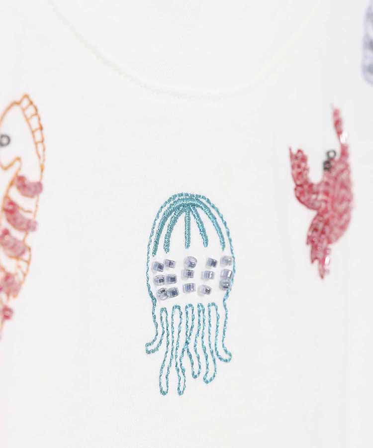 海の生き物ビーズ刺繍Tシャツ