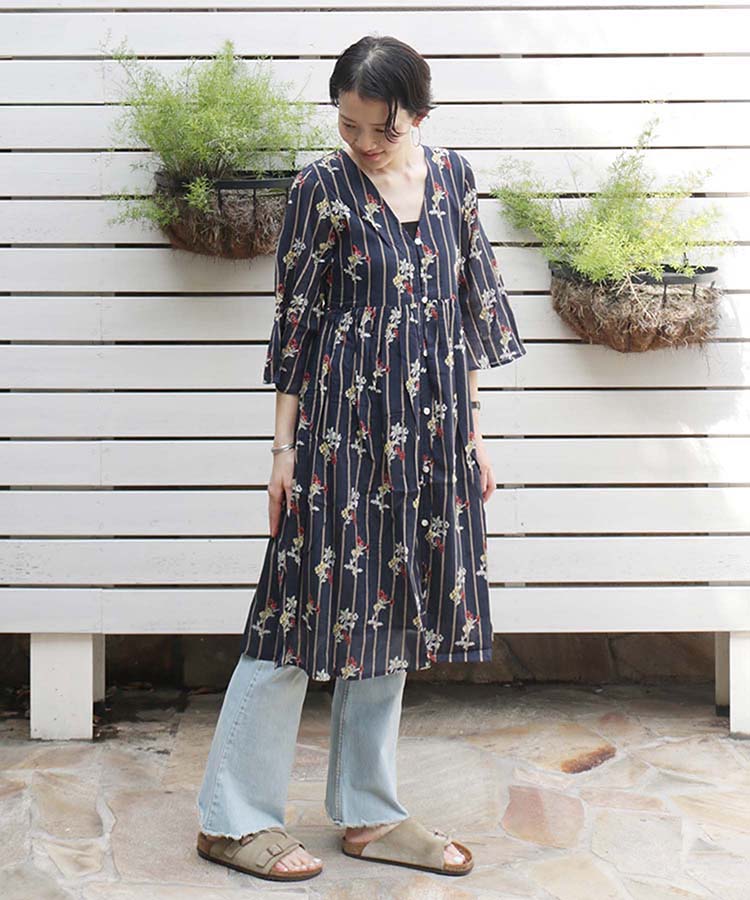 ≪SALE≫ストライプ小花柄ワンピース